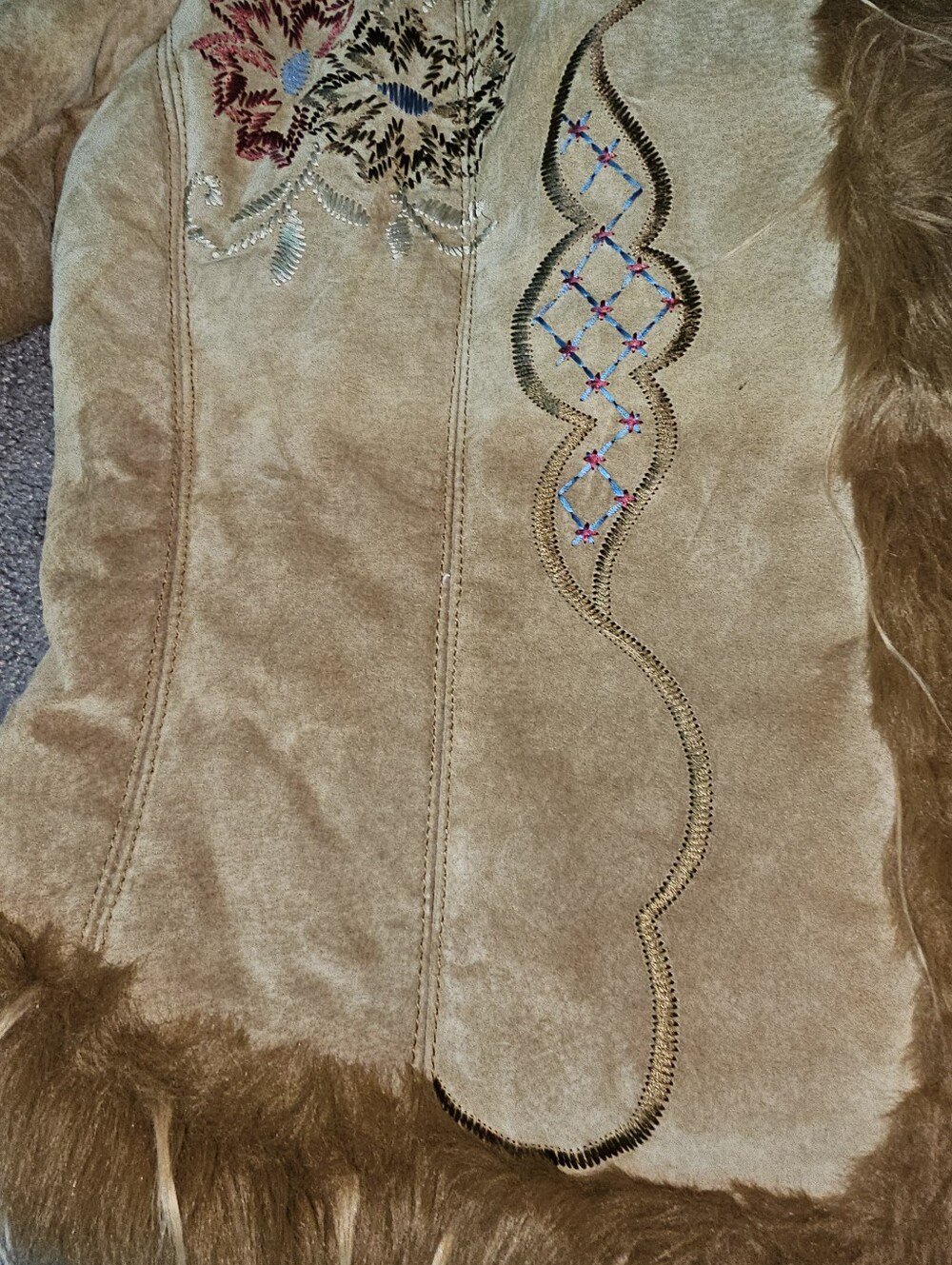 Y2K XOXO Heavily Embroidered Genuine Suede Leather Jacket Penny Lane Style Sz L - Picture 15 of 15